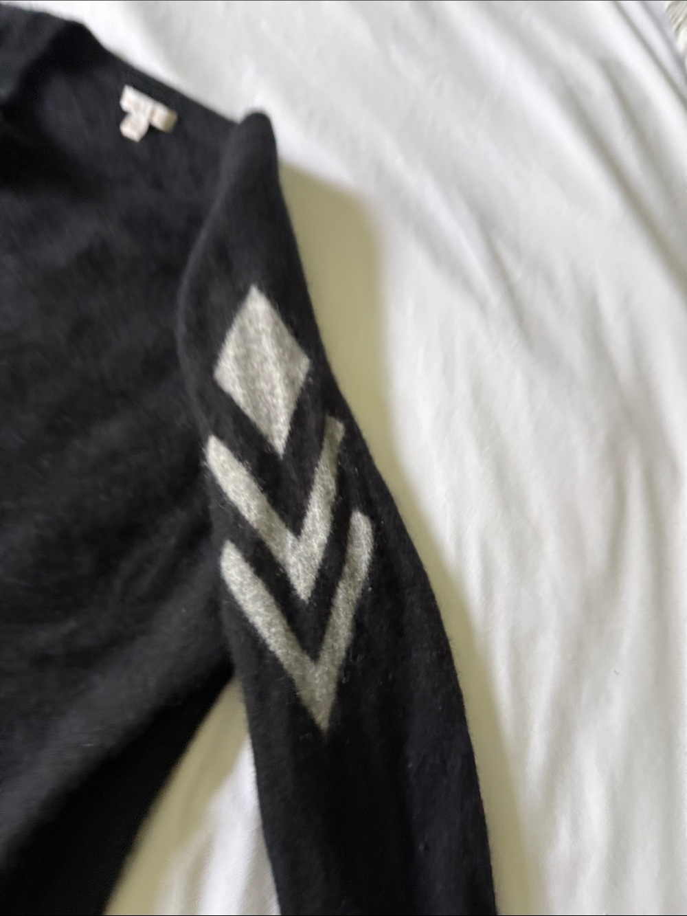 Minnie Rose Black Sweater with Metallic Chevron Sleeves